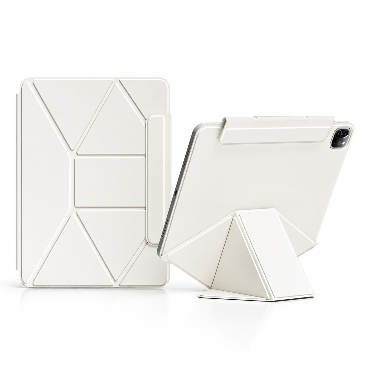 FormaLift Elevate iPad case in Cream White – folded cover and stand views