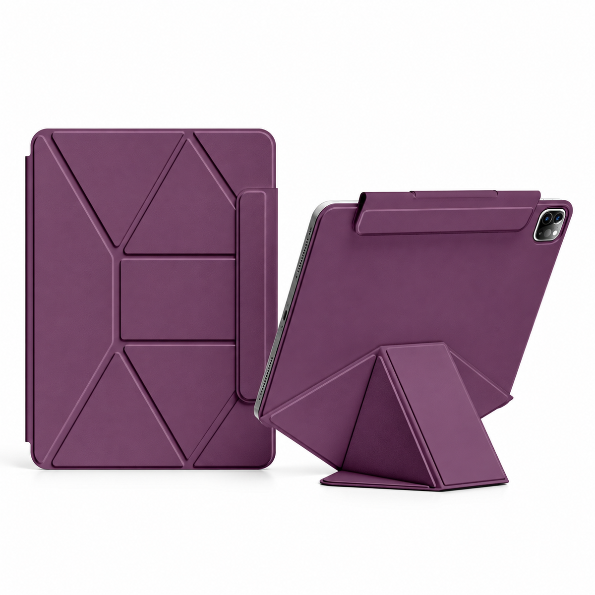 FormaLift Elevate iPad case in Plum Color – folded cover and stand views