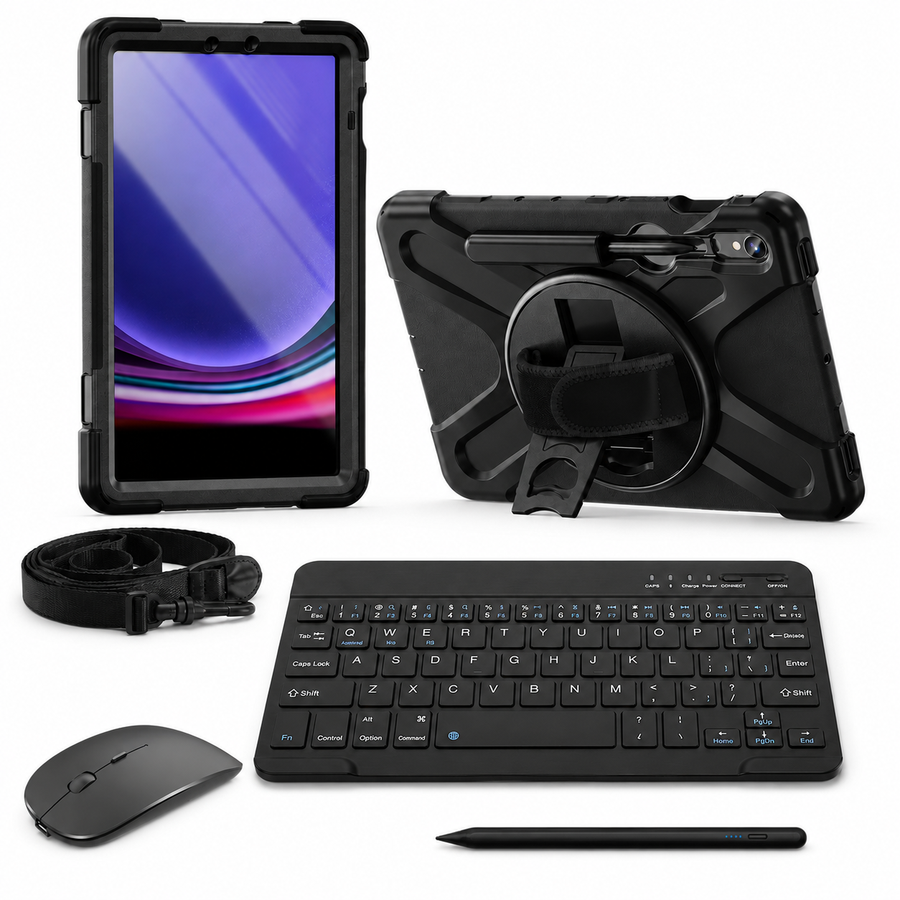 RhinoGuard Galaxy WorkForce Elite 360° — Galaxy Tab Case + 10″ Wireless Keyboard, Mouse & Universal Stylus Bundle