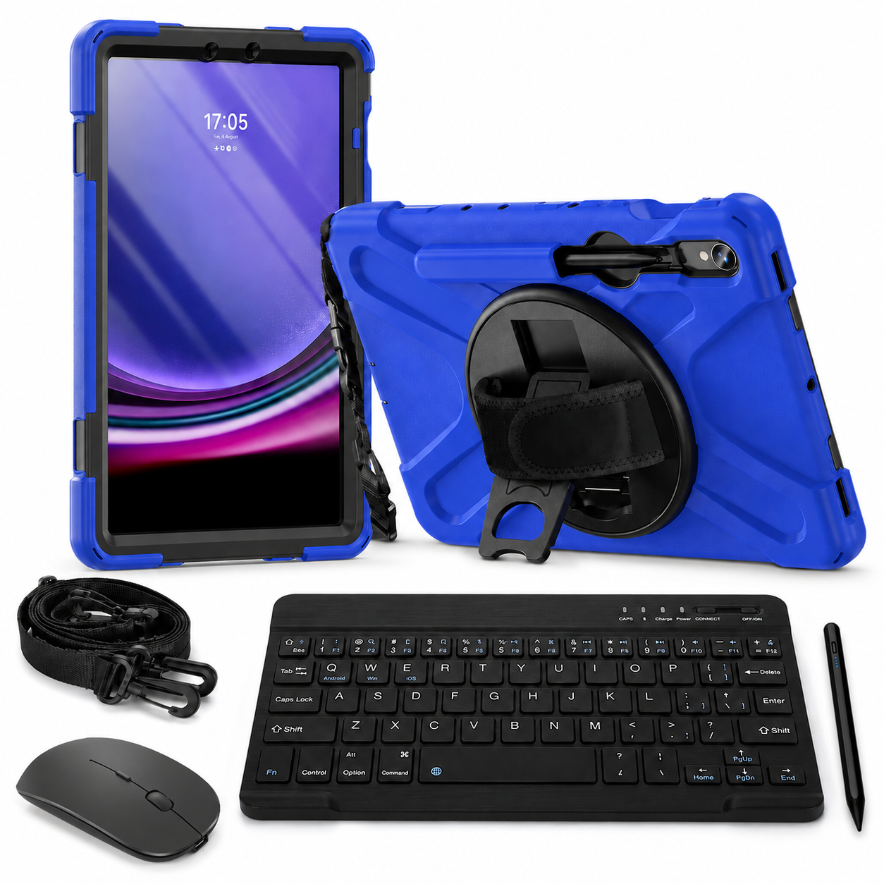 RhinoGuard Galaxy WorkForce Elite 360-degree Royal Blue case bundle with keyboard, mouse and universal touchscreen stylus
