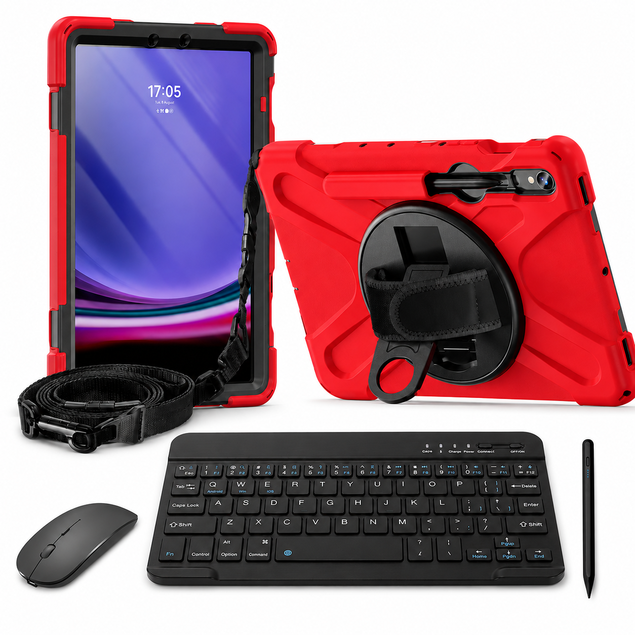 RhinoGuard Galaxy WorkForce Elite 360-degree Safety Red case bundle with keyboard, mouse and universal touchscreen stylus