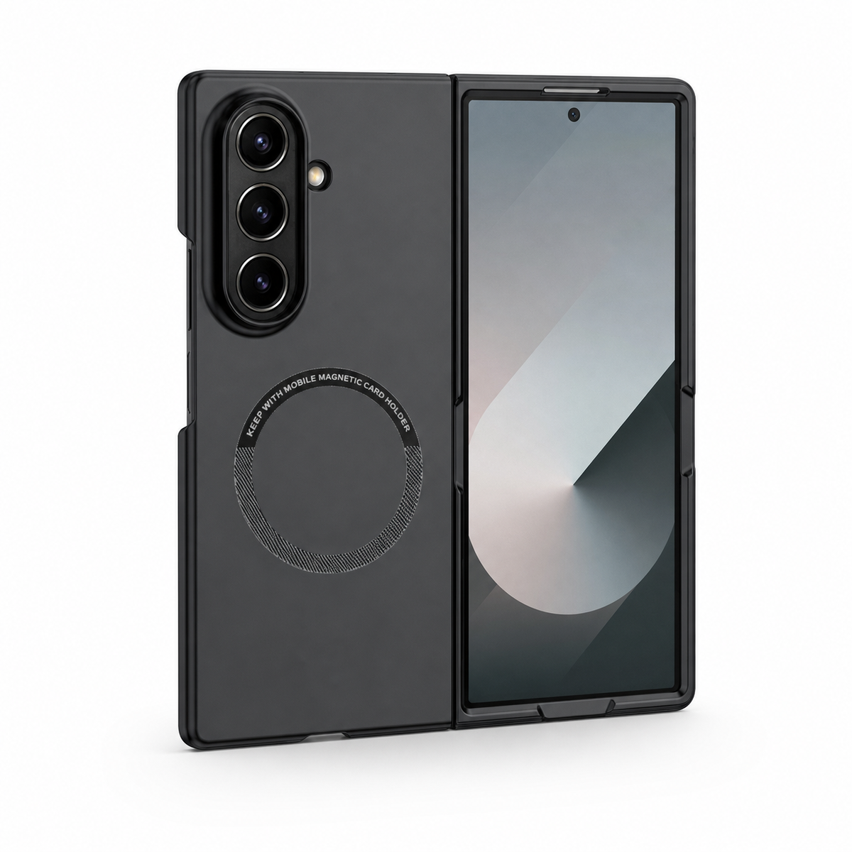 Macaron Frost magnetic case for Samsung Galaxy Z Fold 8 in Black on a white background