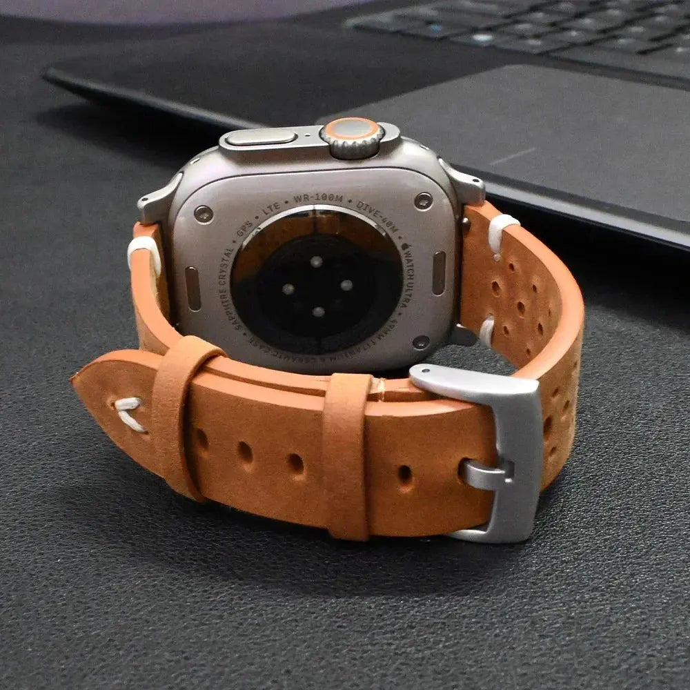 men Leather sports Band for Apple Watch Ultra 2 49mm Series 9 8 7 45mm Titanium Connector Strap for IWatch 6 5 4 Se 3 44mm 42mm Avontic