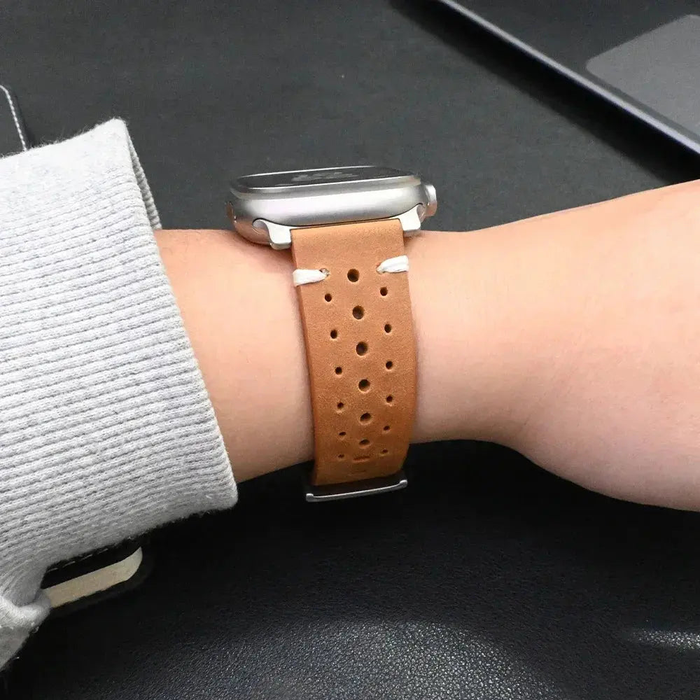 men Leather sports Band for Apple Watch Ultra 2 49mm Series 9 8 7 45mm Titanium Connector Strap for IWatch 6 5 4 Se 3 44mm 42mm Avontic