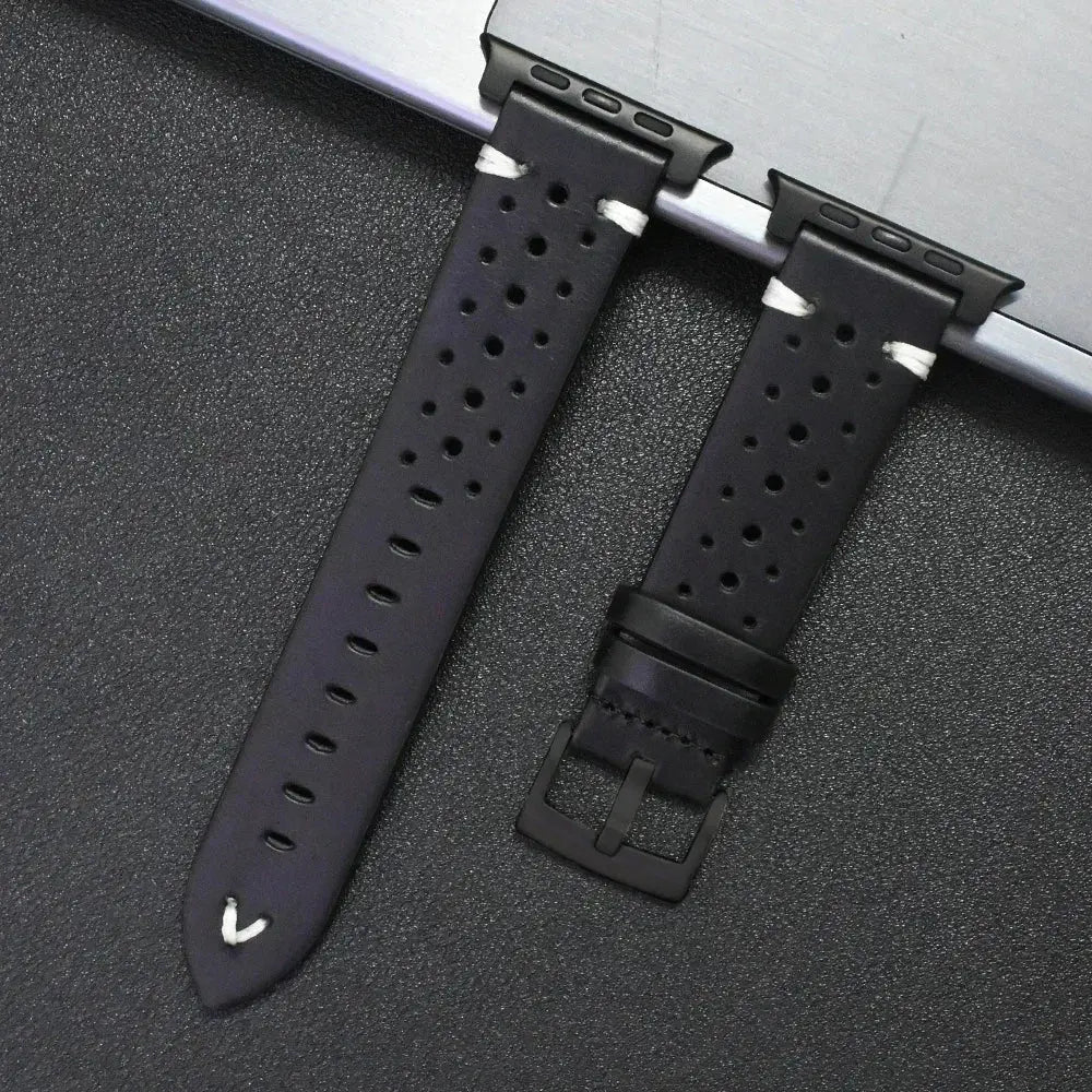 Titanium-Connector Leather Sport Band for Apple Watch Ultra 3/2/1 (49mm) & Series 11/10/9/8/7/SE/6/5/4/3 (46/42/45/41/44/40/42/38mm)