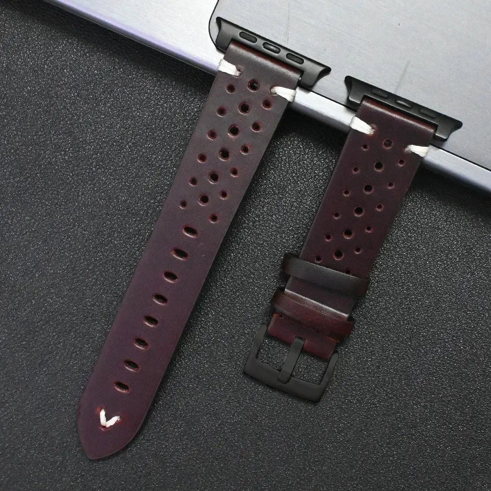 Titanium-Connector Leather Sport Band for Apple Watch Ultra 3/2/1 (49mm) & Series 11/10/9/8/7/SE/6/5/4/3 (46/42/45/41/44/40/42/38mm)