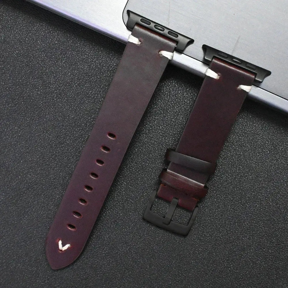 Titanium-Connector Leather Sport Band for Apple Watch Ultra 3/2/1 (49mm) & Series 11/10/9/8/7/SE/6/5/4/3 (46/42/45/41/44/40/42/38mm)