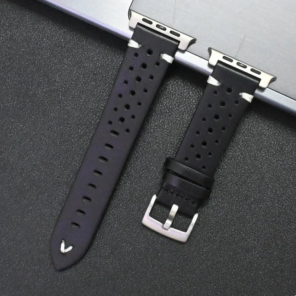 Titanium-Connector Leather Sport Band for Apple Watch Ultra 3/2/1 (49mm) & Series 11/10/9/8/7/SE/6/5/4/3 (46/42/45/41/44/40/42/38mm)