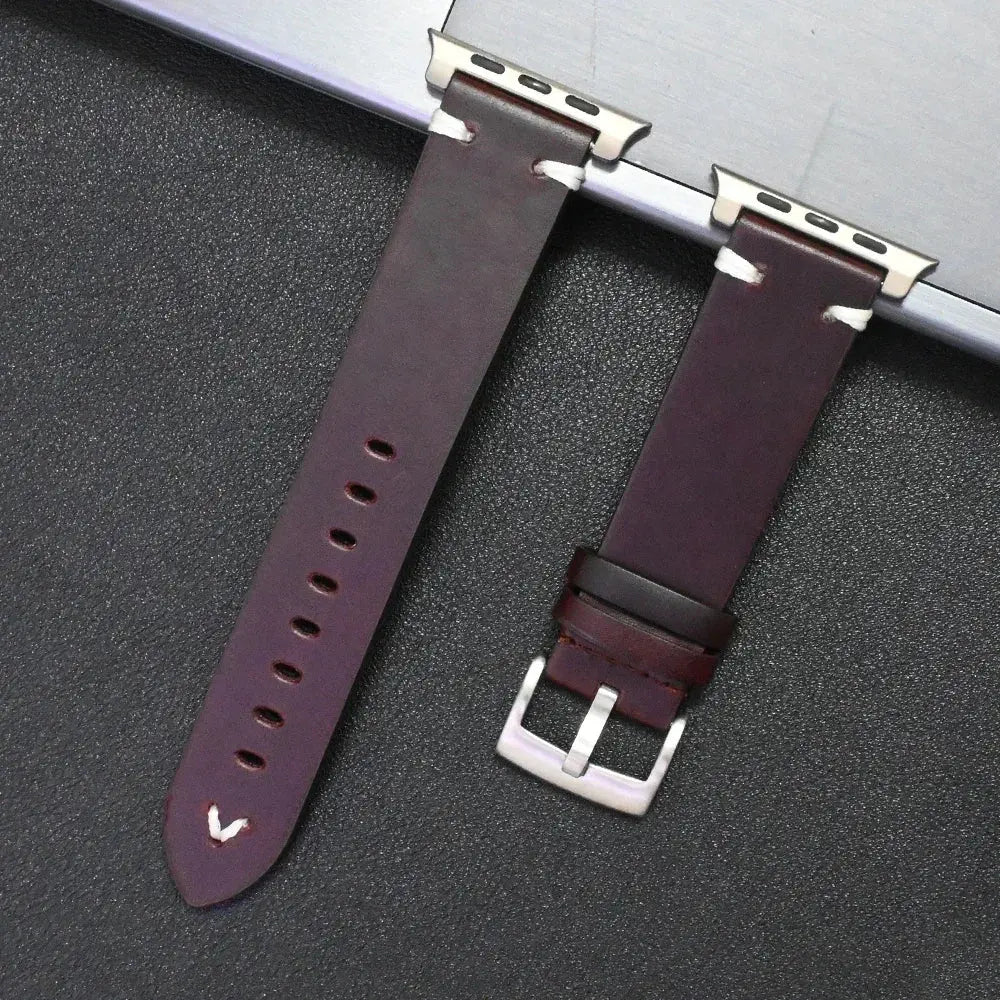 Titanium-Connector Leather Sport Band for Apple Watch Ultra 3/2/1 (49mm) & Series 11/10/9/8/7/SE/6/5/4/3 (46/42/45/41/44/40/42/38mm)