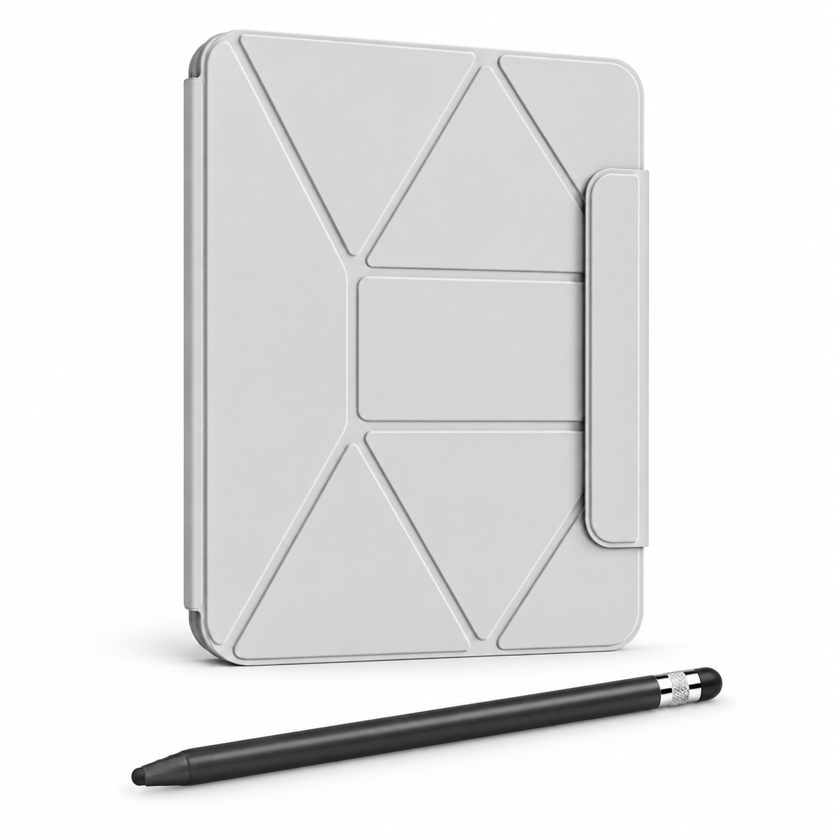 FormaLift Orbit Create — iPad Case + Stylus Bundle, Grey; all included bundle items on white. Representative iPad fit; tablet not included.