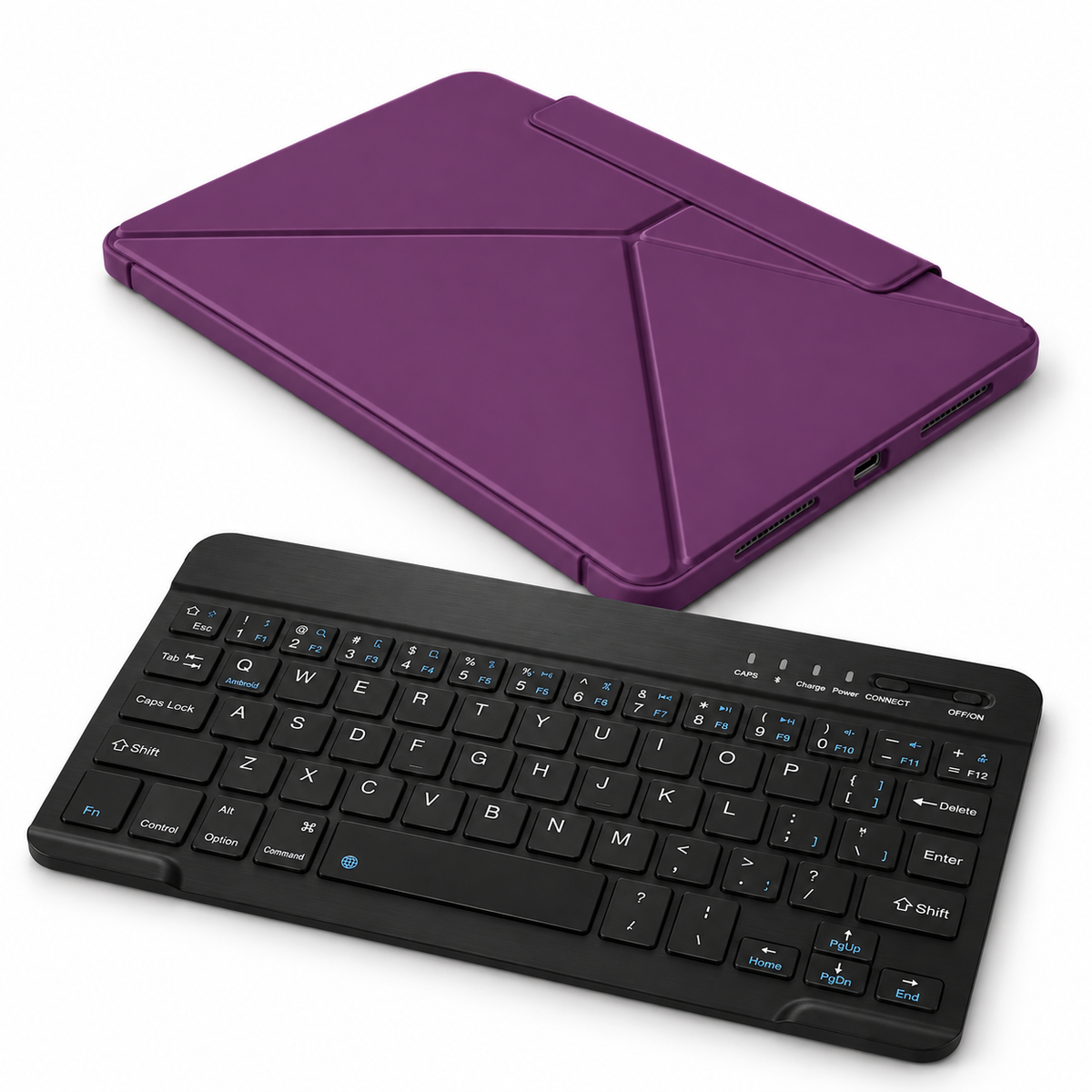 FormaLift Pivot Work — iPad Case + Keyboard Bundle, Sunset Purple; all included bundle items on white. Representative iPad fit; tablet not included.