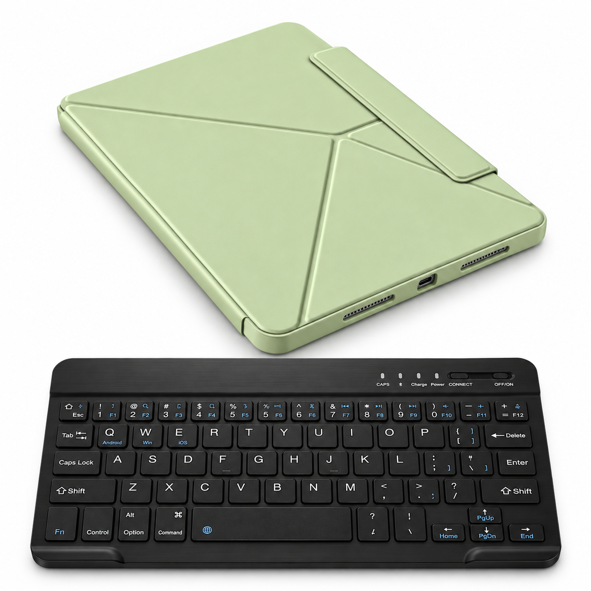 FormaLift Pivot Work — iPad Case + Keyboard Bundle, Green; all included bundle items on white. Representative iPad fit; tablet not included.