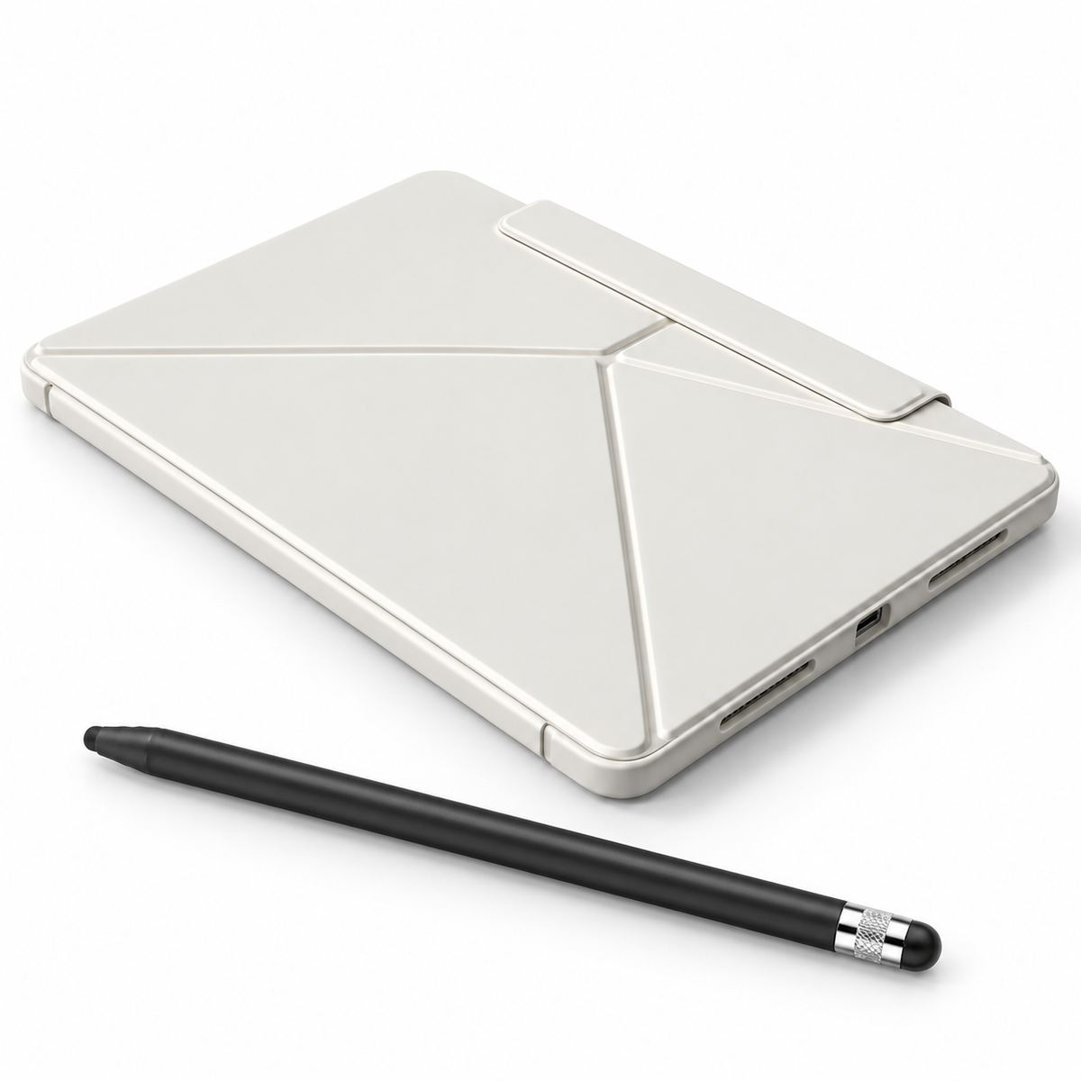 FormaLift Pivot Create — iPad Case + Stylus Bundle, Cream White; all included bundle items on white. Representative iPad fit; tablet not included.
