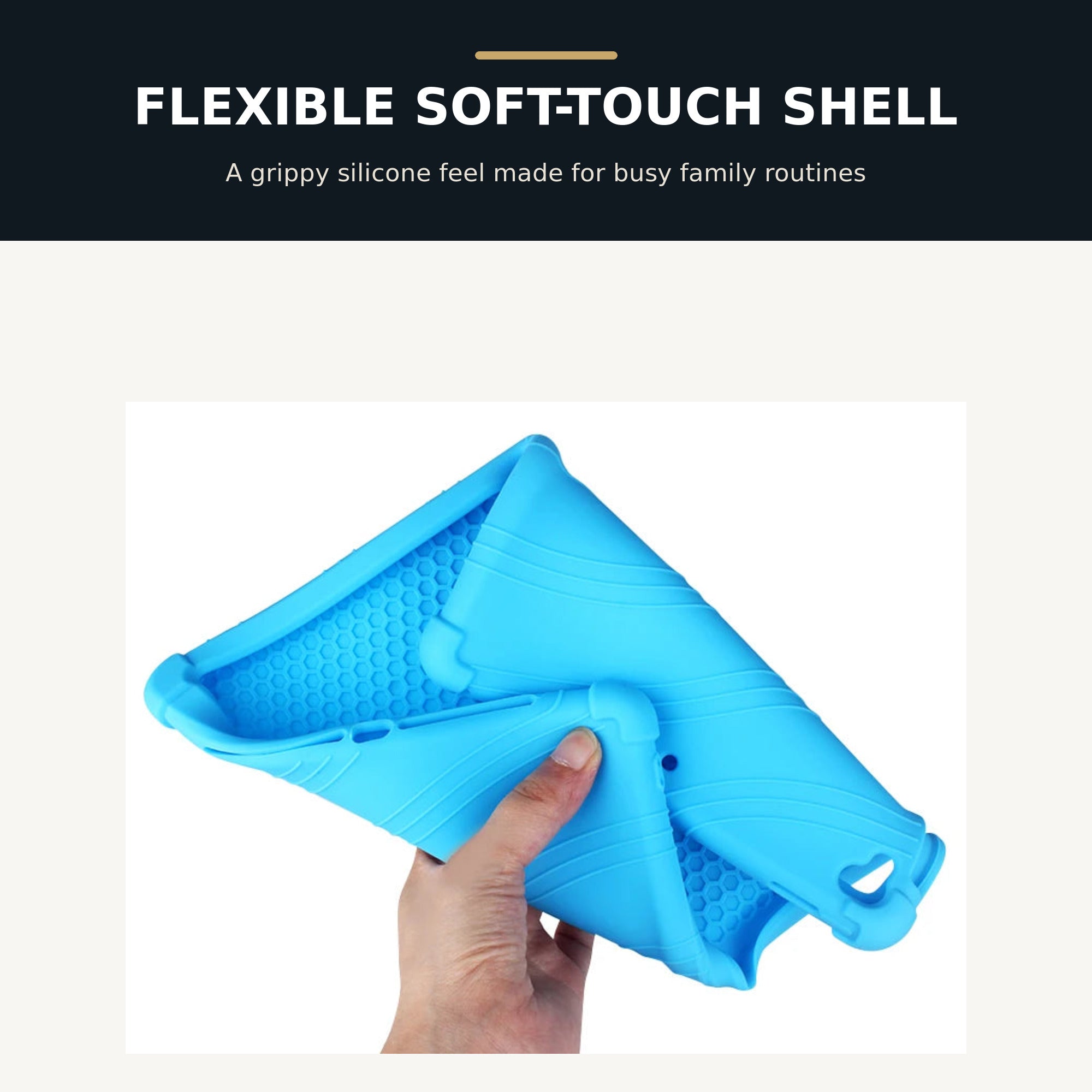 Flexible soft-touch silicone shell and textured interior of the PopPad SoftShield iPad case