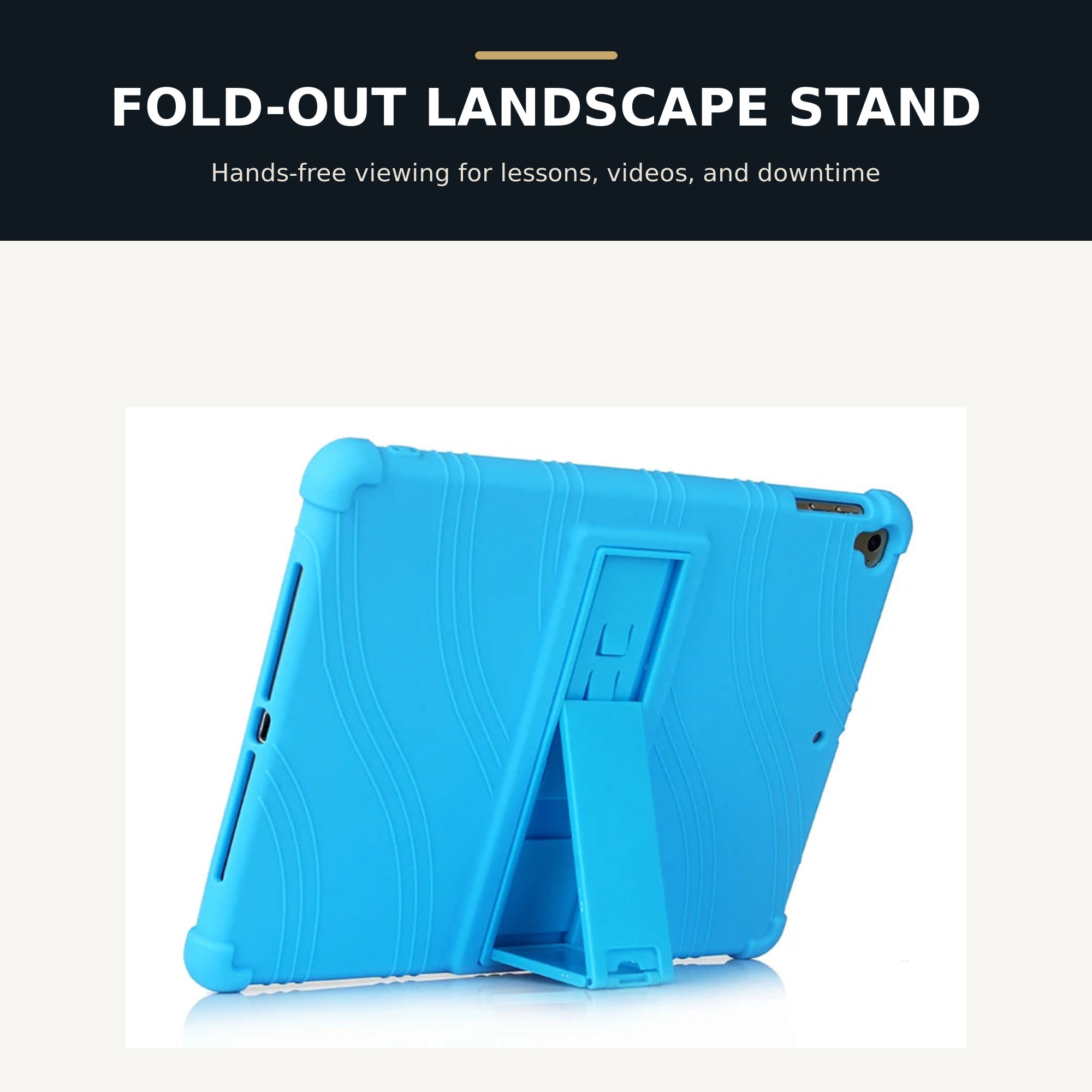 PopPad SoftShield fold-out rear kickstand supporting an iPad in landscape orientation