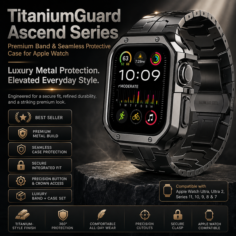 Avontic Ascend DualMode Elite 4-Piece Titanium Apple Watch Bundle - 2 Bands, Case & 5 Screen Protectors · Series 11/10 (42/46mm) & Ultra 4 (49mm)