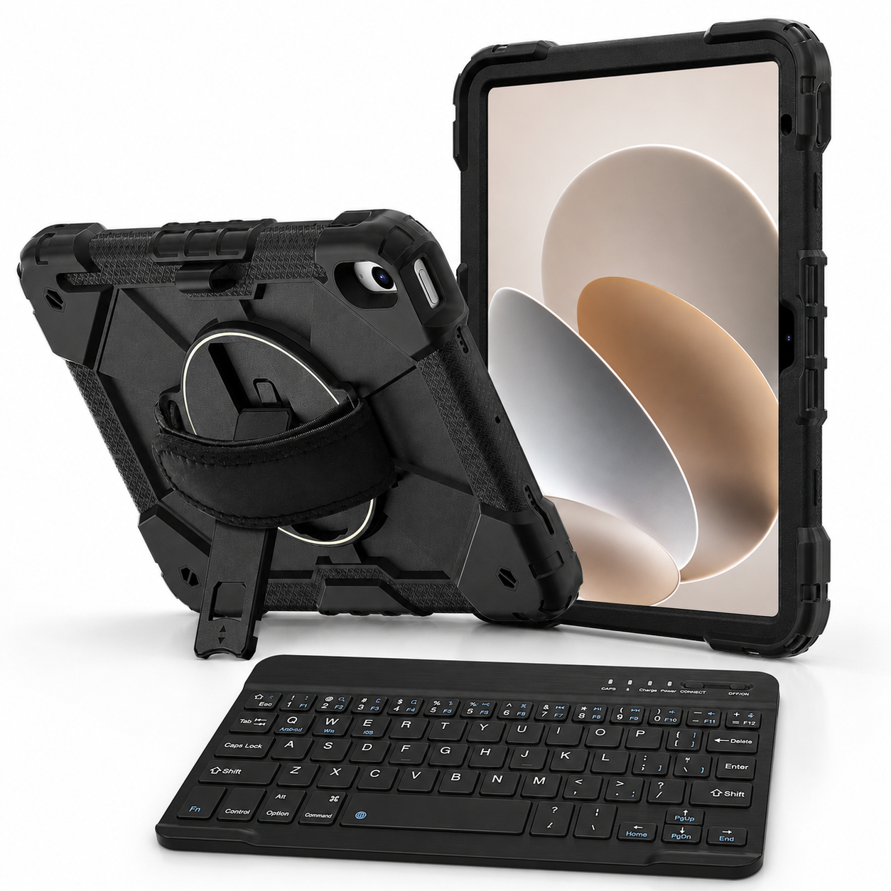 RhinoGuard Apex Command WorkForce Black and Black iPad case with black 10-inch RhinoKeys wireless keyboard