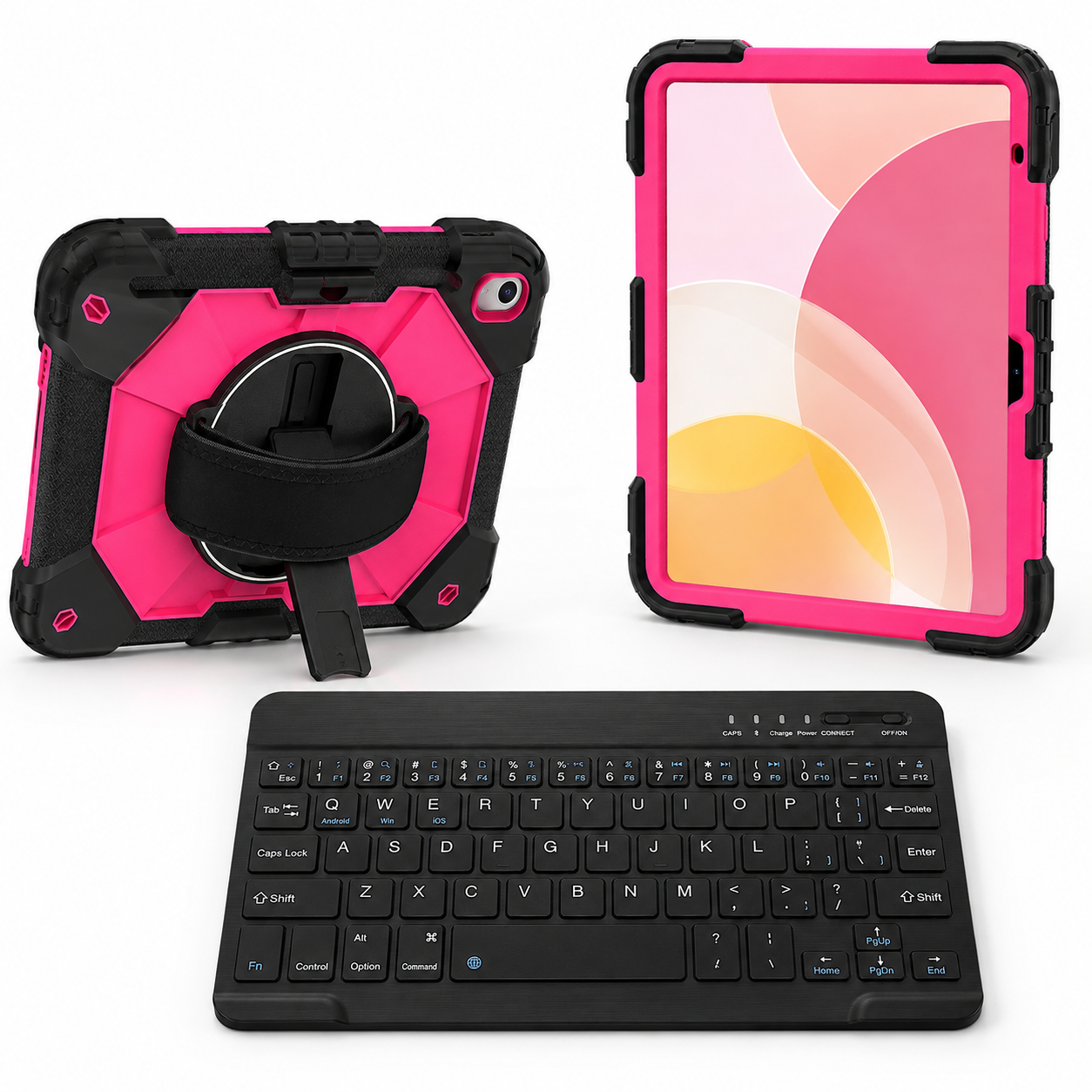 RhinoGuard Apex Command WorkForce Black and Rose iPad case with black 10-inch RhinoKeys wireless keyboard