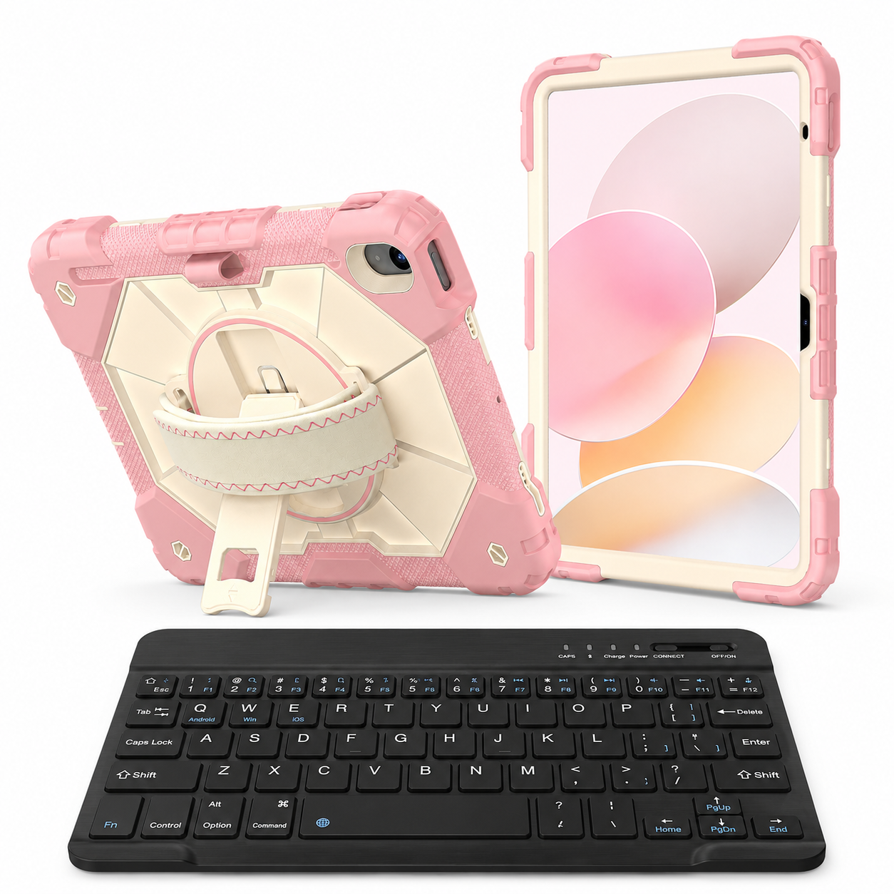 RhinoGuard Apex Command WorkForce Rose Gold iPad case with black 10-inch RhinoKeys wireless keyboard