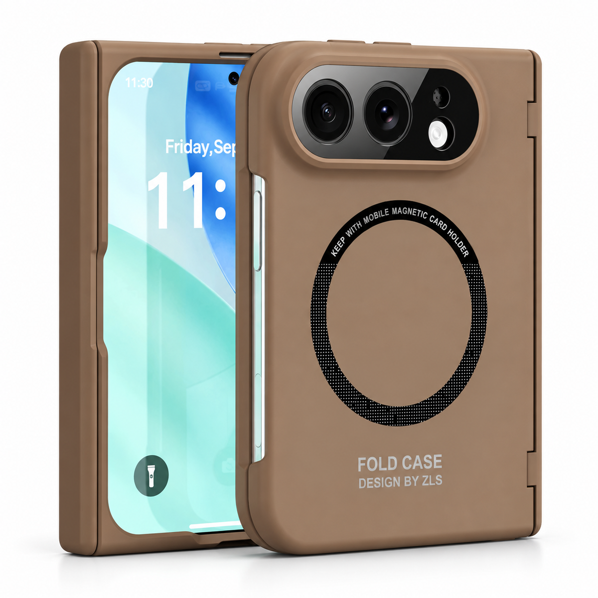 RhinoGuard Duo Sentinel Magnetic Hinge Case in Coffee on a white background