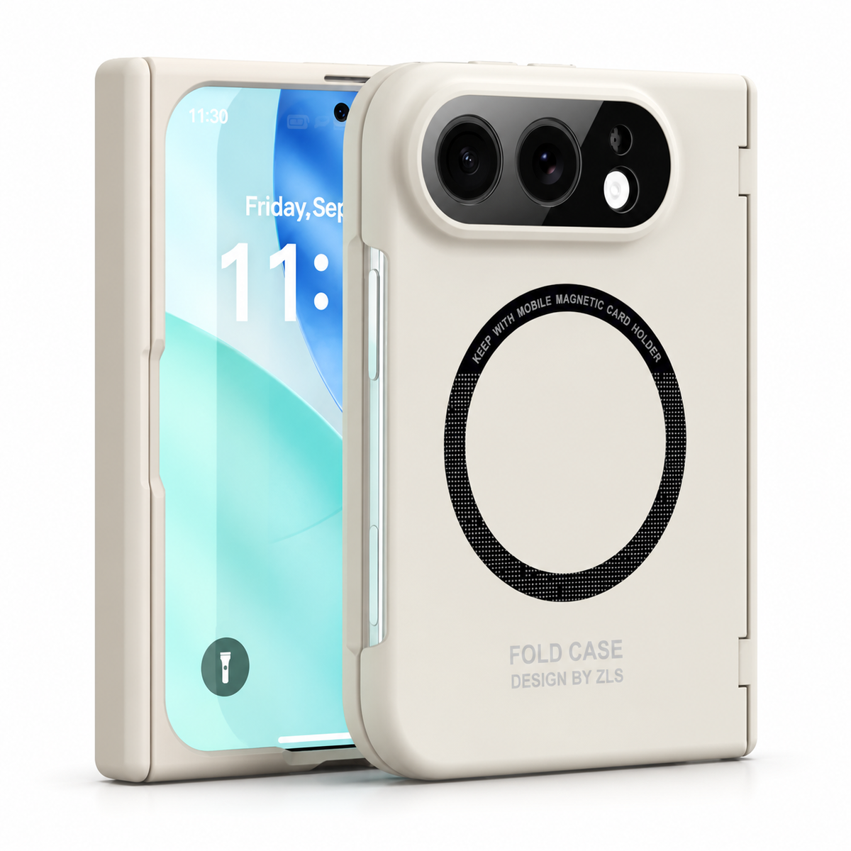 RhinoGuard Duo Sentinel Magnetic Hinge Case in White on a white background