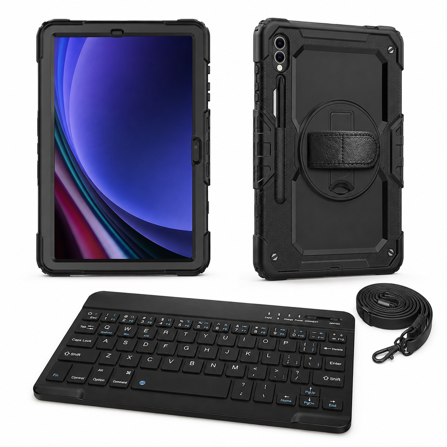 RhinoGuard Galaxy WorkForce 360° 3-Layer — Samsung Galaxy Tab Case + RhinoKeys Pro Keyboard Bundle