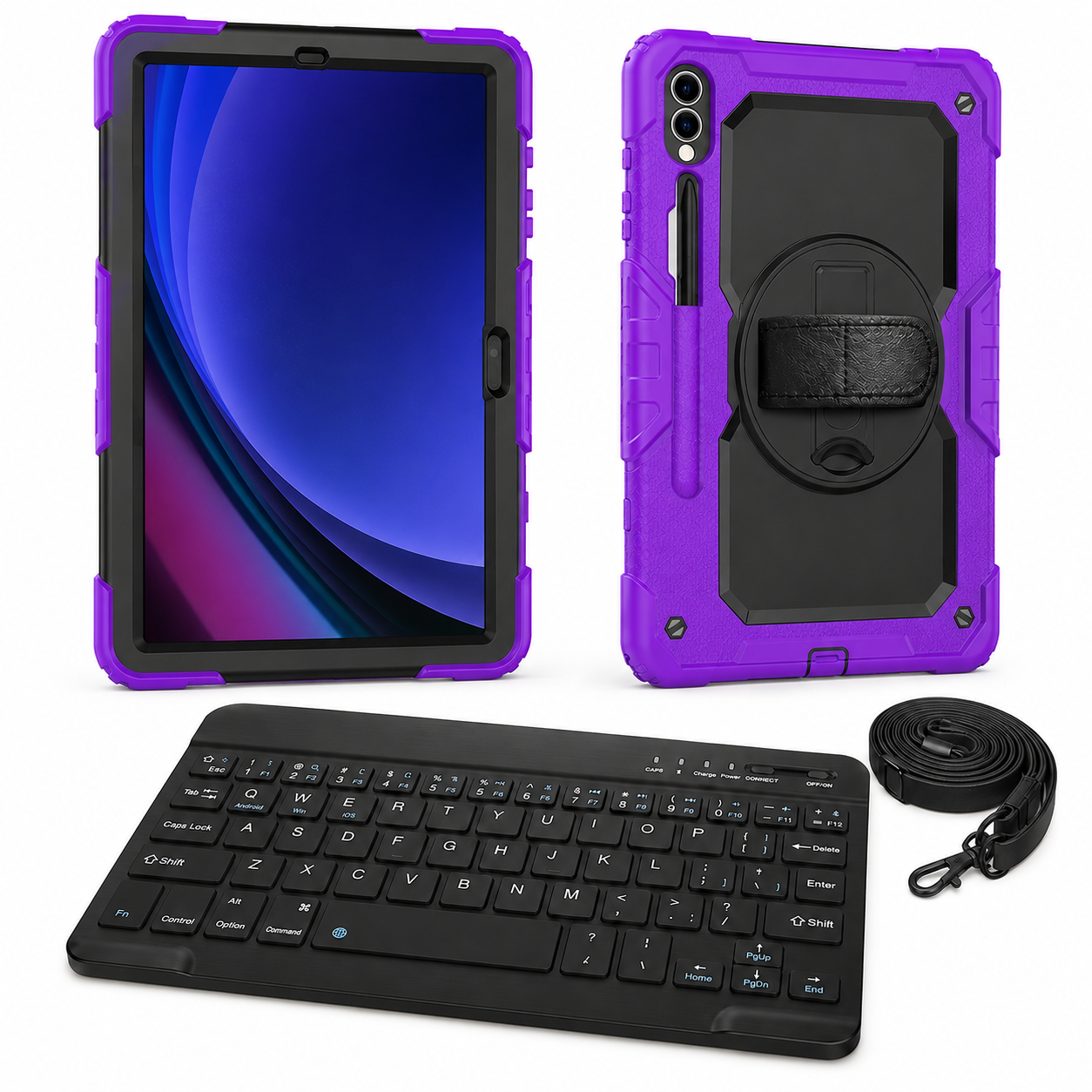 RhinoGuard Galaxy WorkForce 360° 3-Layer bundle in Black / Purple with included RhinoKeys Pro Black 10-inch wireless keyboard