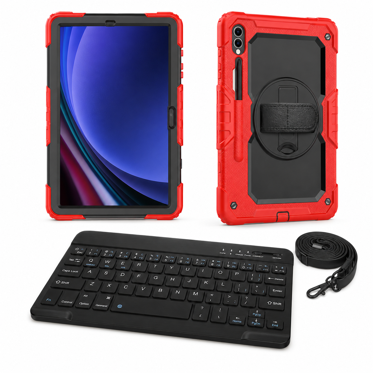 RhinoGuard Galaxy WorkForce 360° 3-Layer bundle in Black / Safety Red with included RhinoKeys Pro Black 10-inch wireless keyboard
