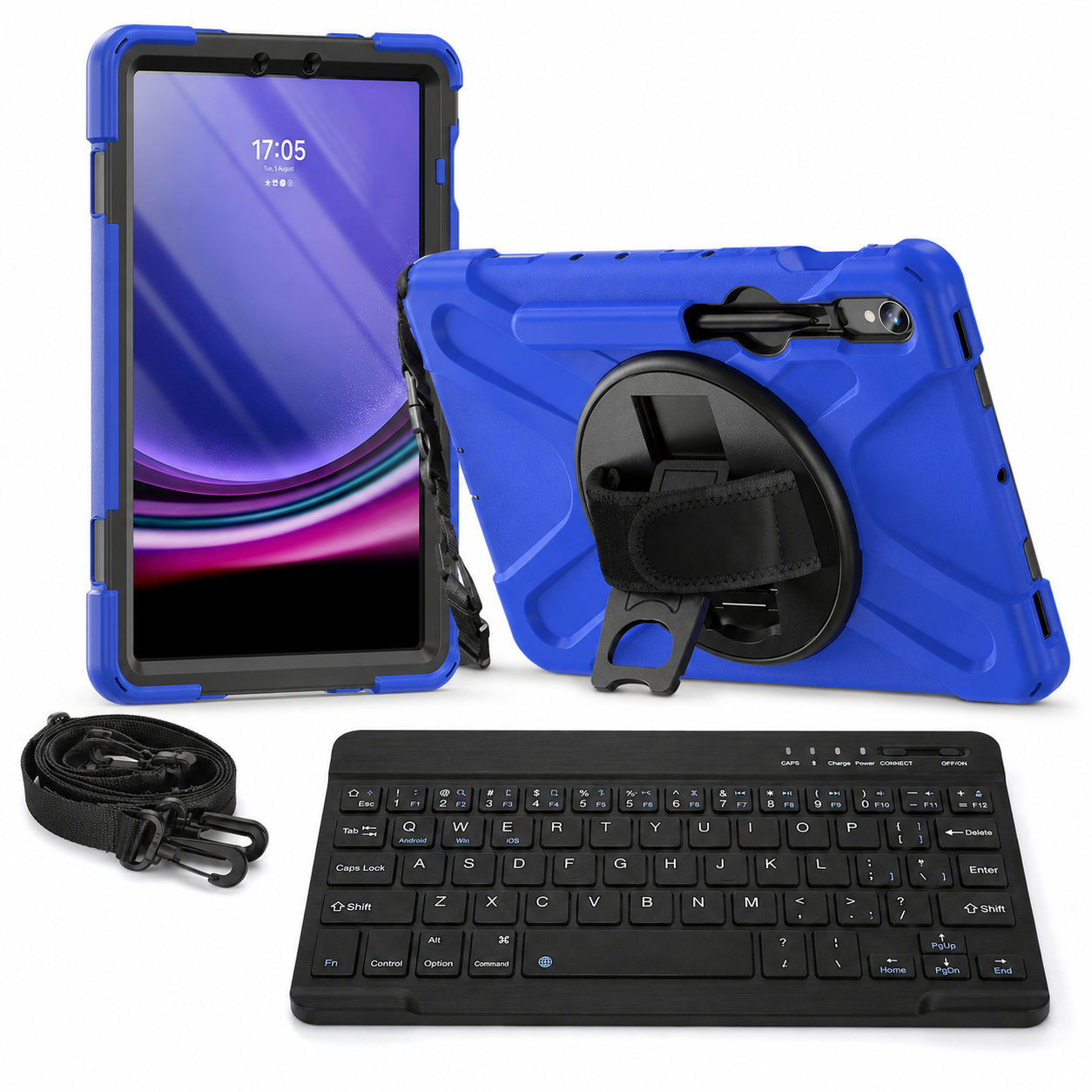 RhinoGuard Galaxy WorkForce 360 Samsung Galaxy Tab case in Royal Blue with included RhinoKeys Pro Black 10-inch wireless keyboard