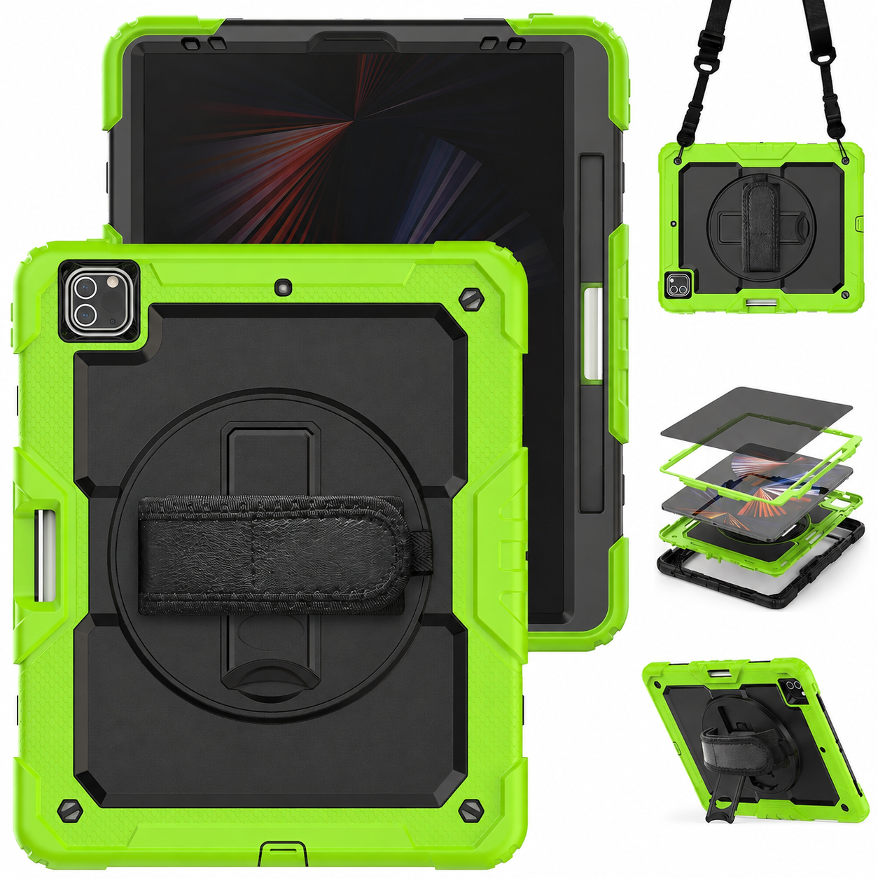 Lime green and black RhinoGuard Pro Privacy Edition rugged iPad case bundle