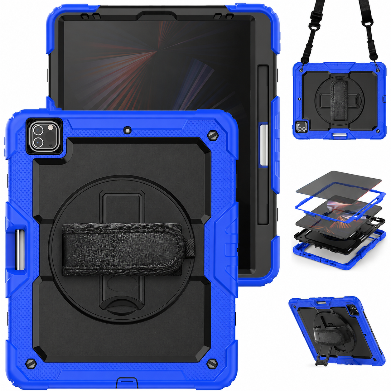 Navy blue and black RhinoGuard Pro Privacy Edition rugged iPad case bundle
