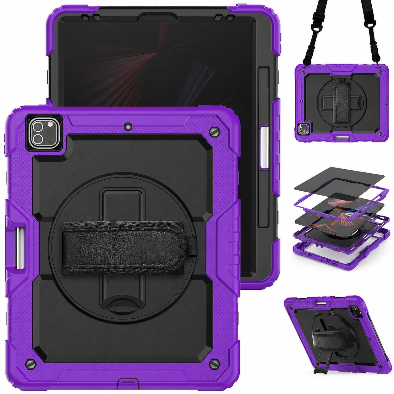 Purple and black RhinoGuard Pro Privacy Edition rugged iPad case bundle