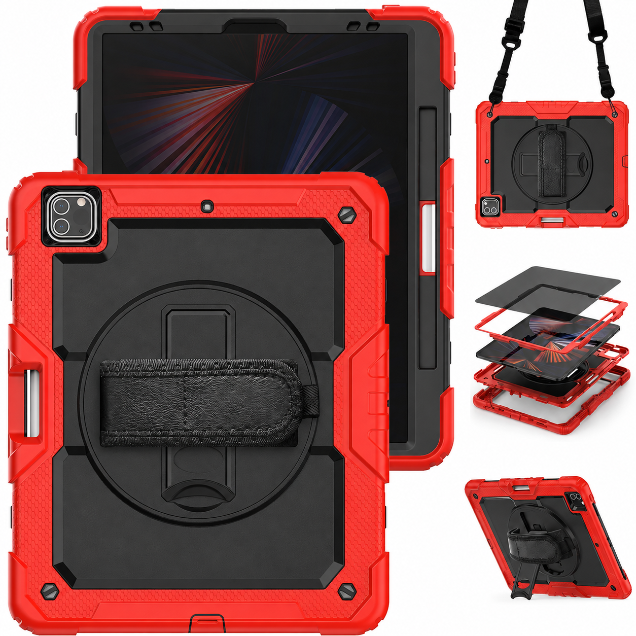 Red and black RhinoGuard Pro Privacy Edition rugged iPad case bundle