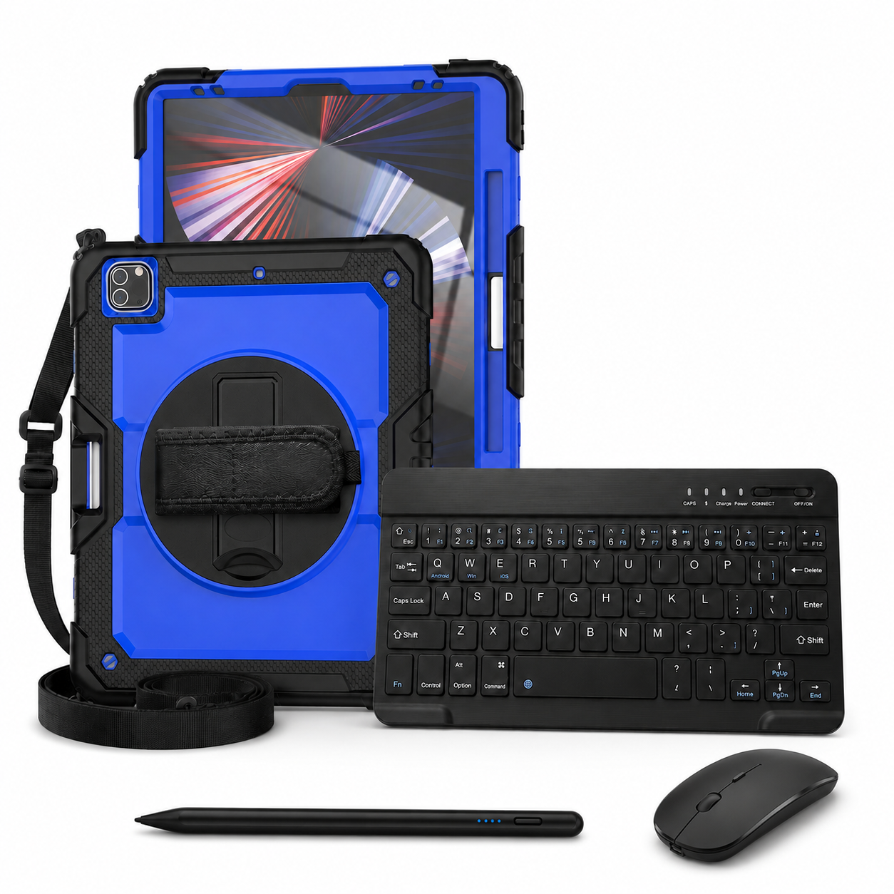 RhinoGuard Pro WorkForce Complete Blue / Black iPad case bundle with 10-inch wireless keyboard, mouse and universal touchscreen stylus