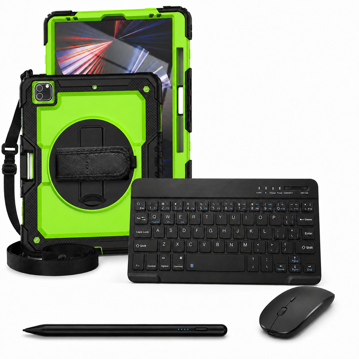 RhinoGuard Pro WorkForce Complete Green / Black iPad case bundle with 10-inch wireless keyboard, mouse and universal touchscreen stylus