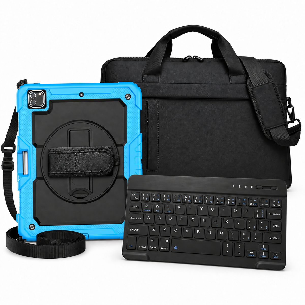 RhinoGuard Pro WorkForce Transit bundle: Black / Sky Blue case with black 10-inch keyboard and black carry bag
