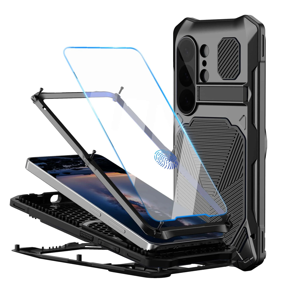 RhinoGuard Sovereign Samsung Galaxy S26 Ultra metal case in Black with built-in tempered glass