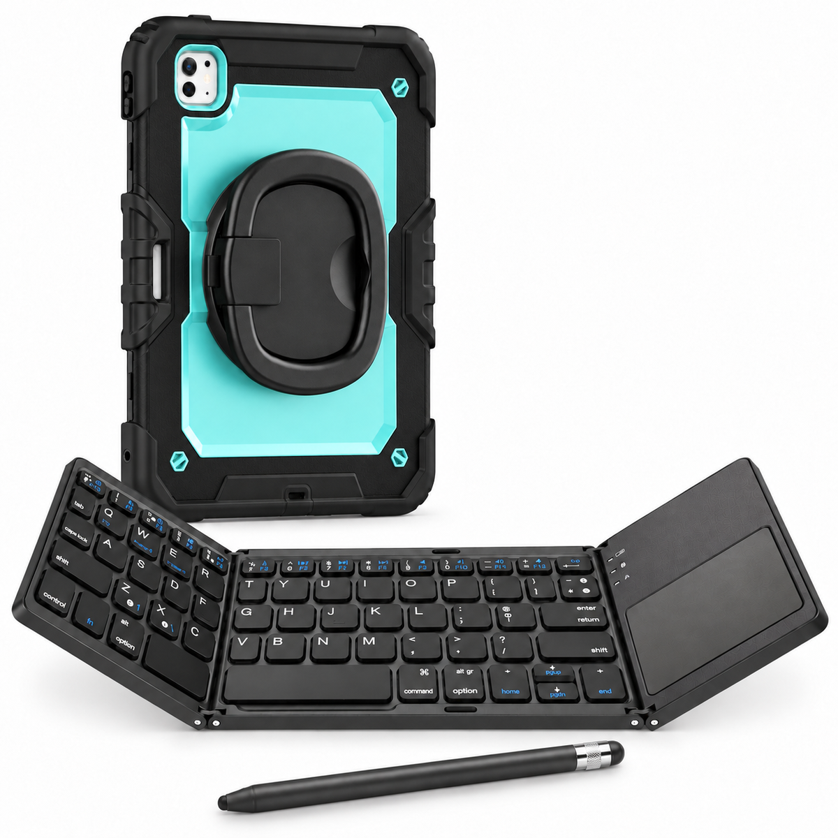 RhinoGuard Traverse 360 fold black light blue with black ring handle; model-specific case openings vary.