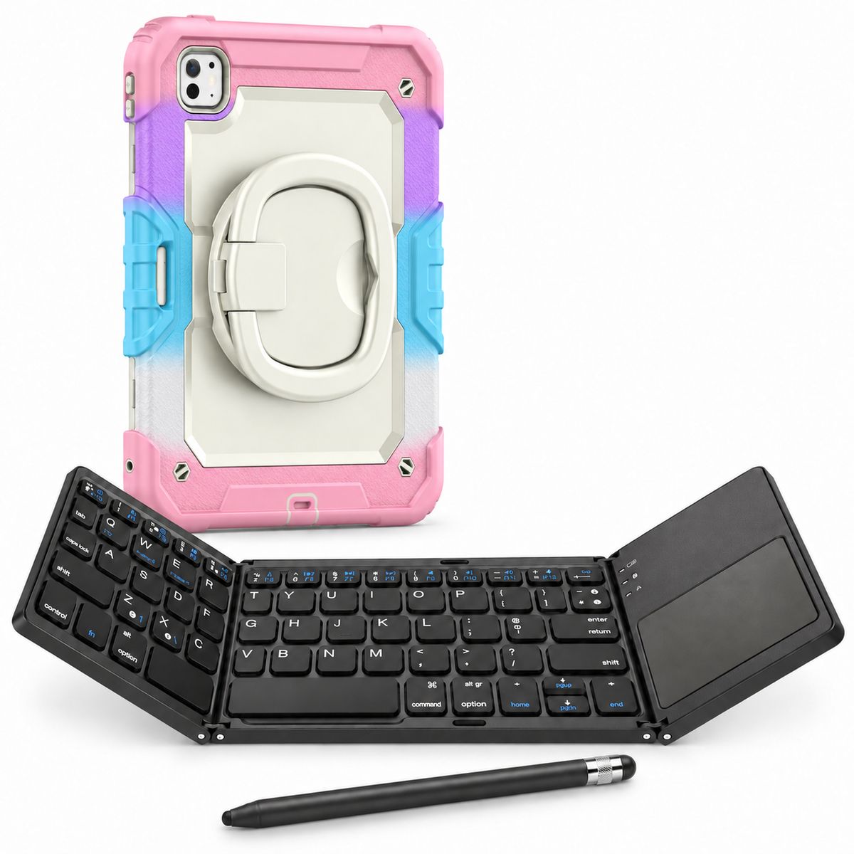 RhinoGuard Traverse 360 fold rainbow pink bundle with white ring handle; case openings vary by selected model.