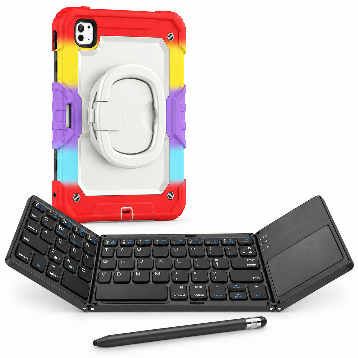 RhinoGuard Traverse 360 fold rainbow red bundle with white ring handle; case openings vary by selected model.