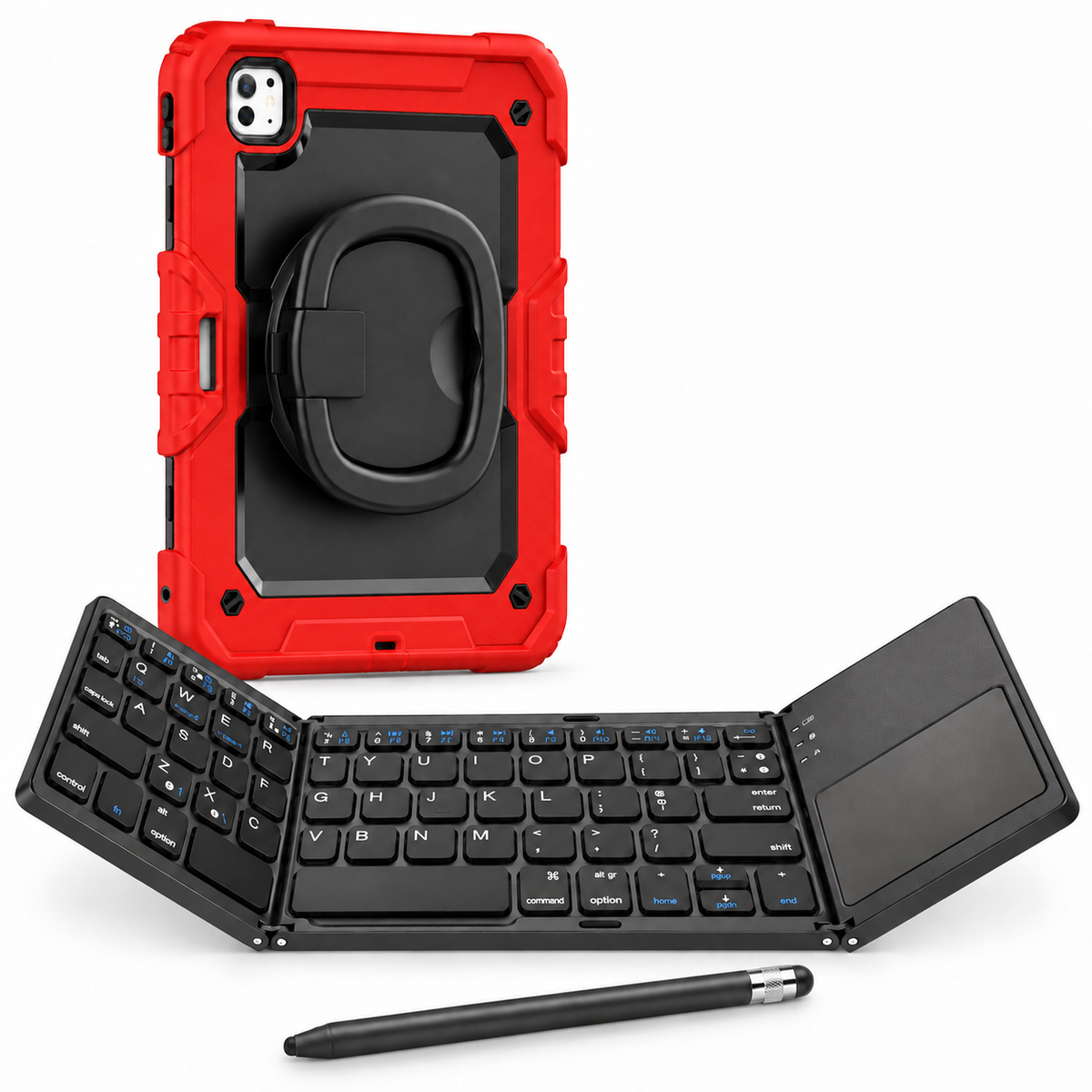RhinoGuard Traverse 360 fold red bundle with black ring handle; model-specific case openings vary.