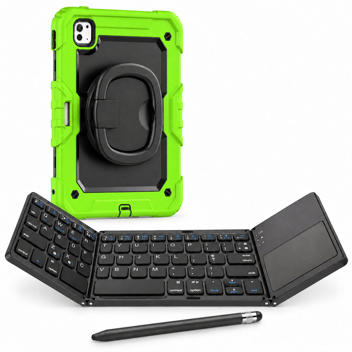 RhinoGuard Traverse 360 fold yellow green with black ring handle; model-specific case openings vary.