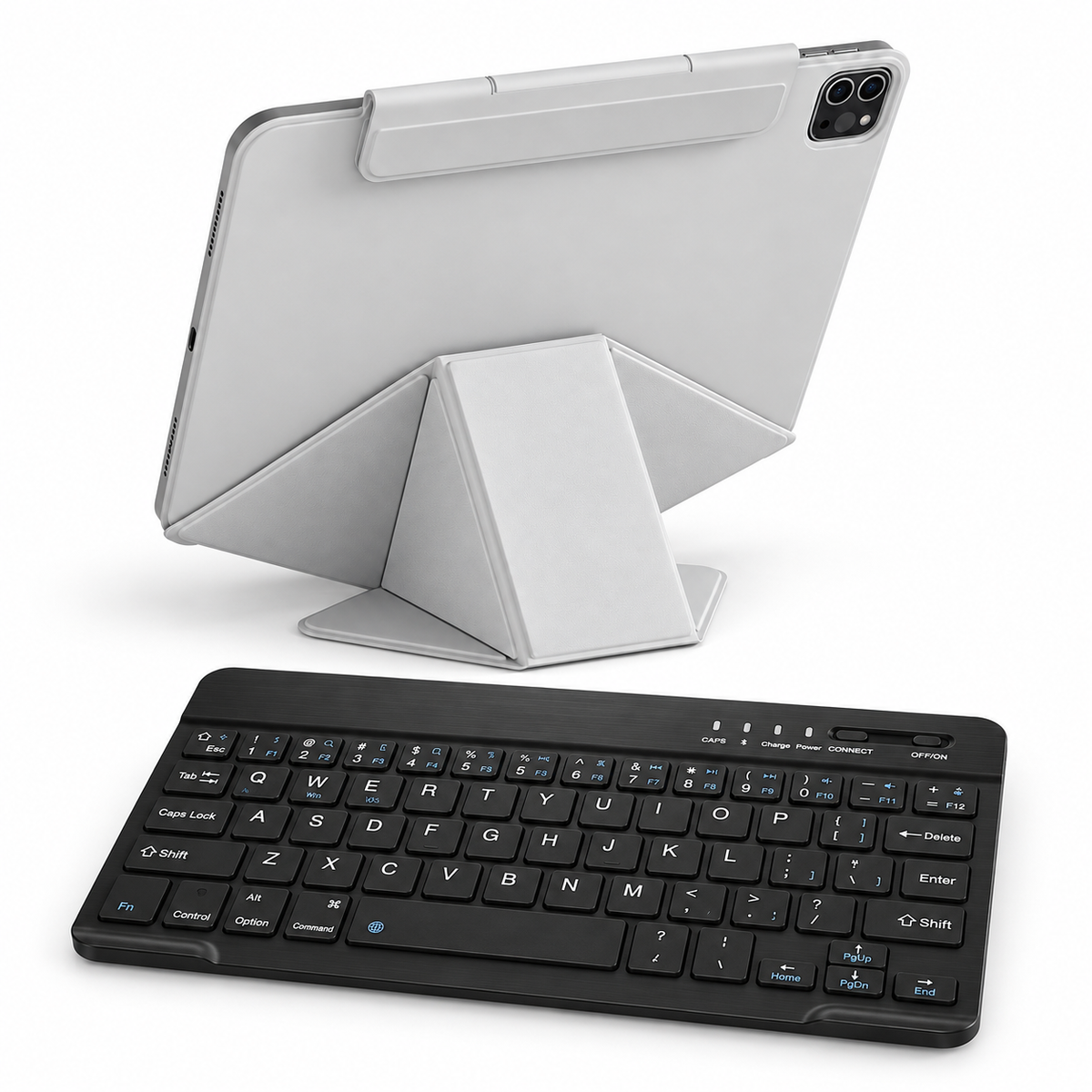 FormaLift Studio Work — iPad Case + Keyboard Bundle, Grey; all included bundle items on white. Representative iPad fit; tablet not included.