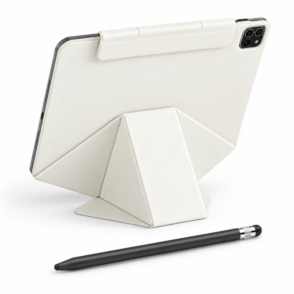 FormaLift Studio Create — iPad Case + Stylus Bundle, Cream White; all included bundle items on white. Representative iPad fit; tablet not included.