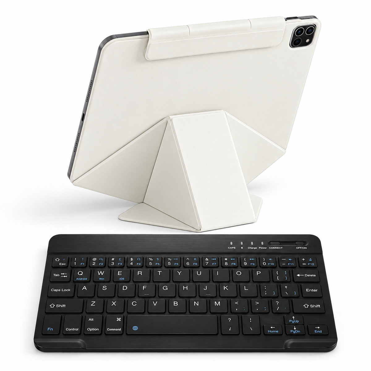 FormaLift Studio Work — iPad Case + Keyboard Bundle, Cream White; all included bundle items on white. Representative iPad fit; tablet not included.