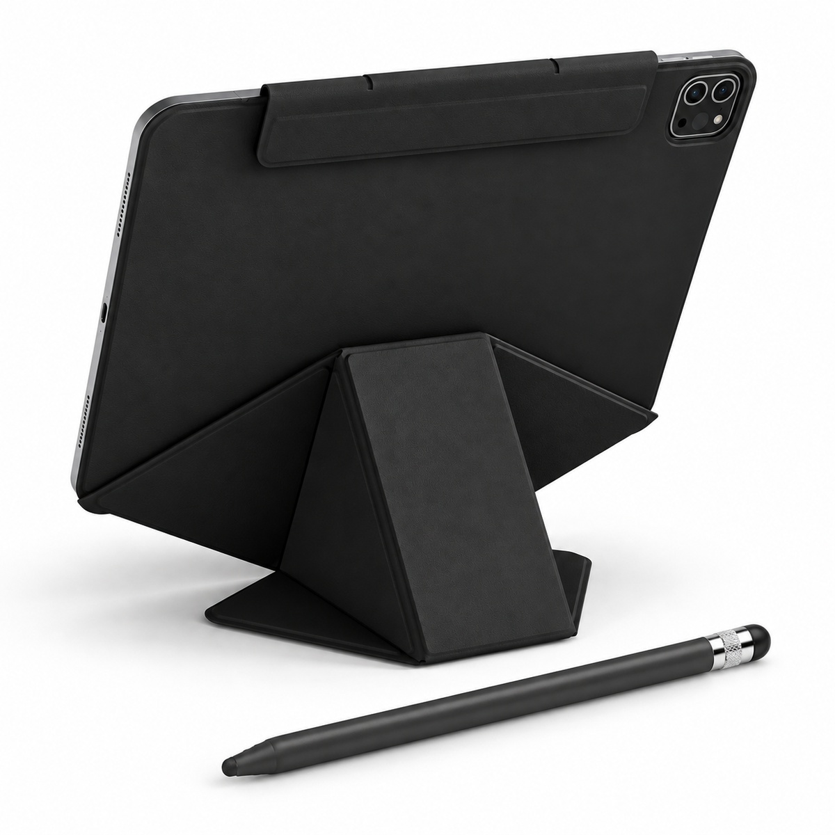 FormaLift Studio Create — iPad Case + Stylus Bundle, Black; all included bundle items on white. Representative iPad fit; tablet not included.