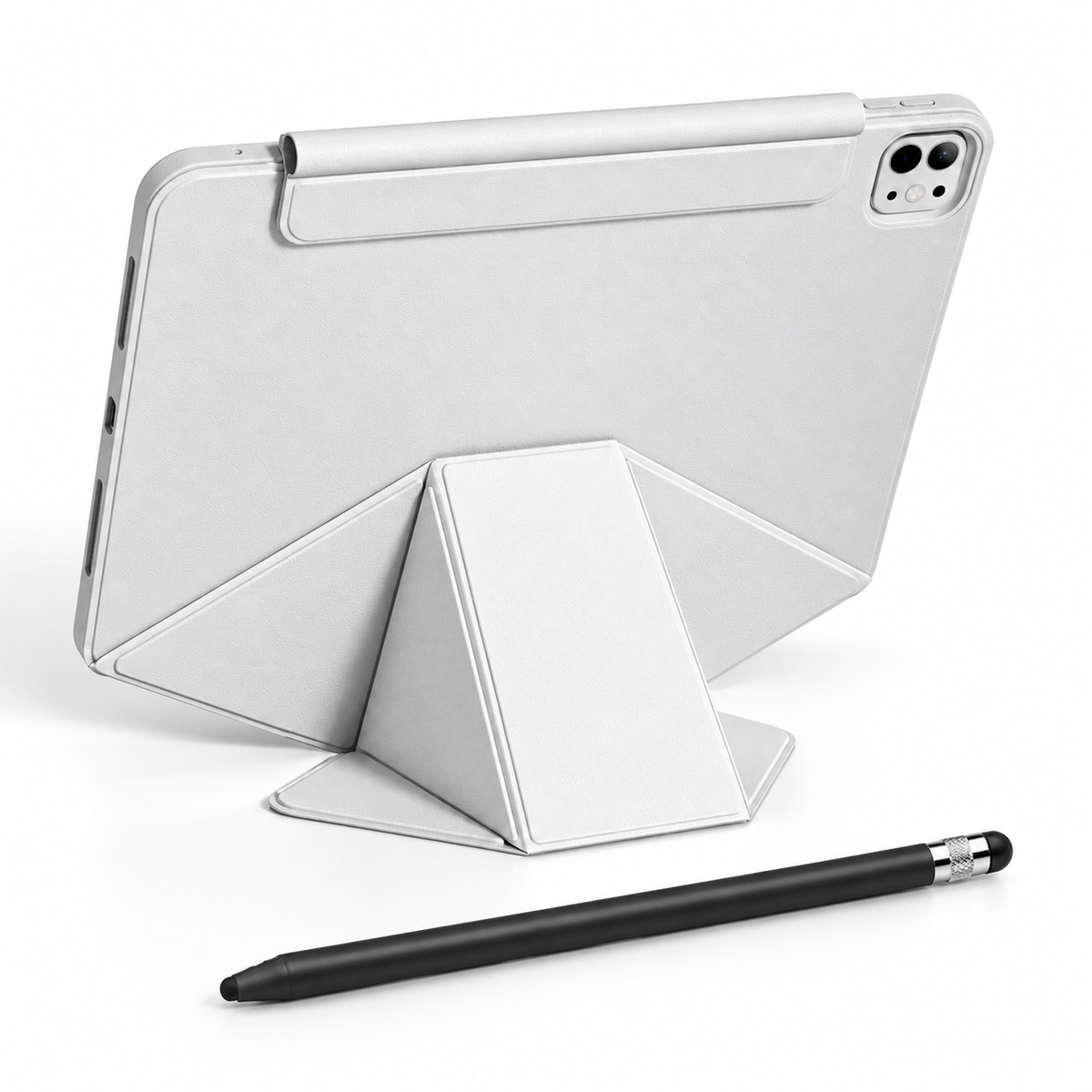 FormaLift Vista Create — iPad Case + Stylus Bundle, Grey; all included bundle items on white. Representative iPad fit; tablet not included.