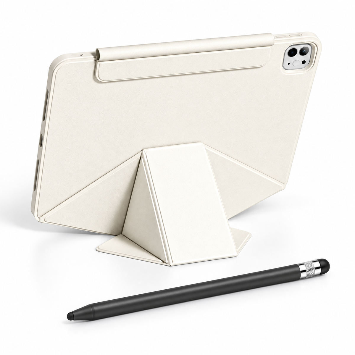 FormaLift Vista Create — iPad Case + Stylus Bundle, Cream White; all included bundle items on white. Representative iPad fit; tablet not included.