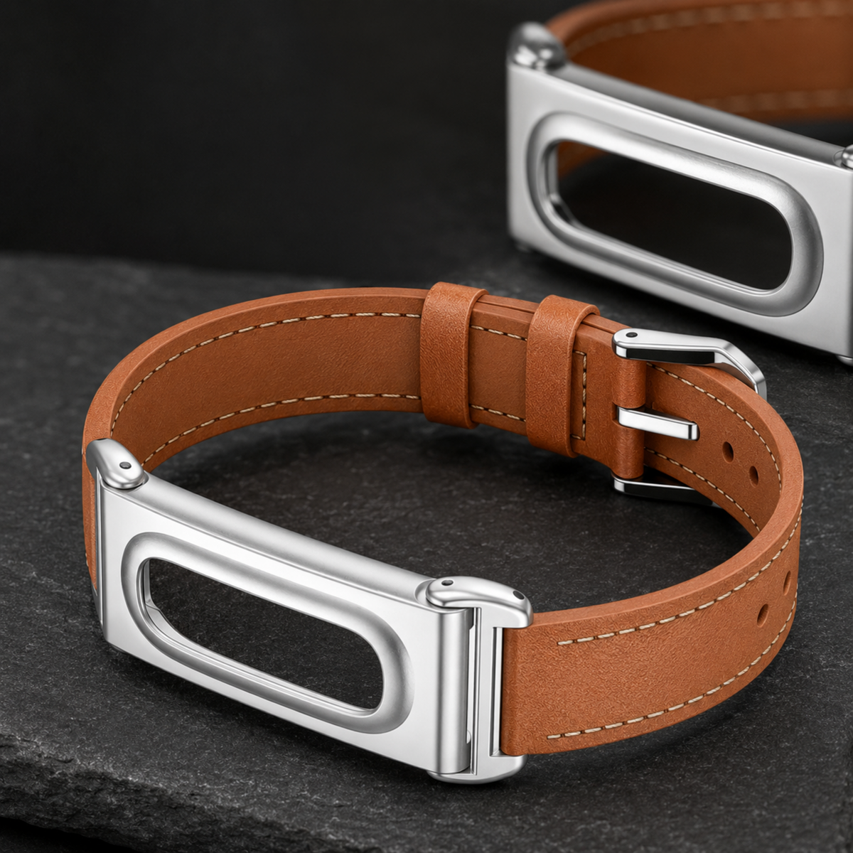 AeroHide Signature cognac microfiber leather Fitbit Air case-band studio view