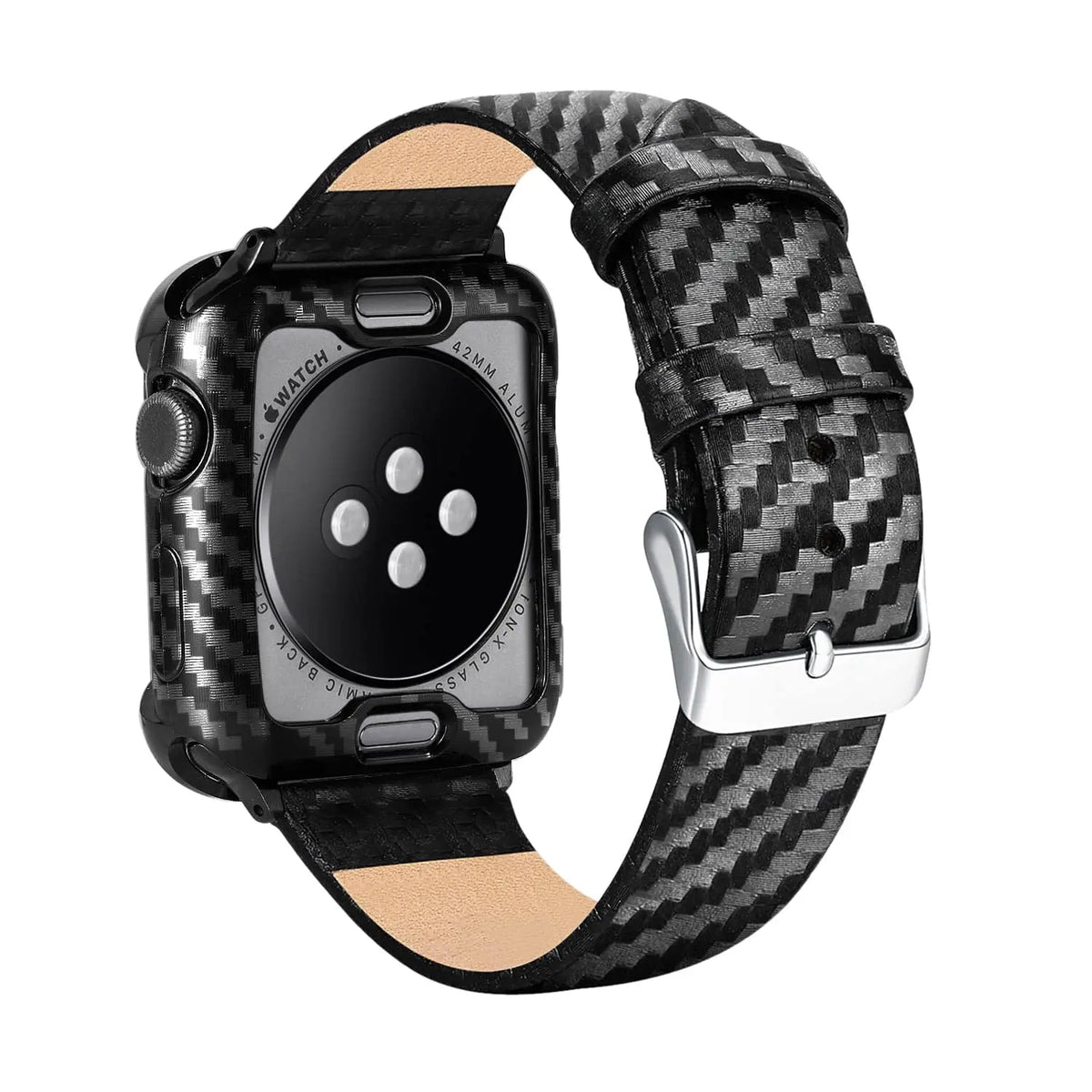 Apple Watch Custom Genuine Carbon Fiber Case Leather Watch Band - Avontic